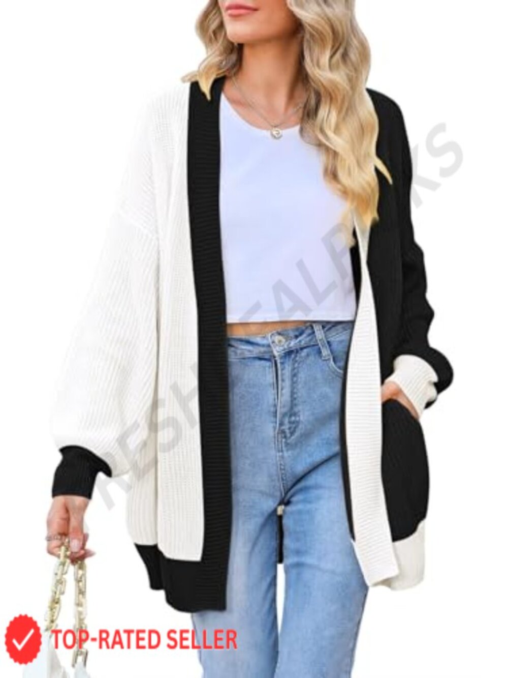 Ribbed Knit Oversized Cardigan Batwing Sleeve Open Front Sweater